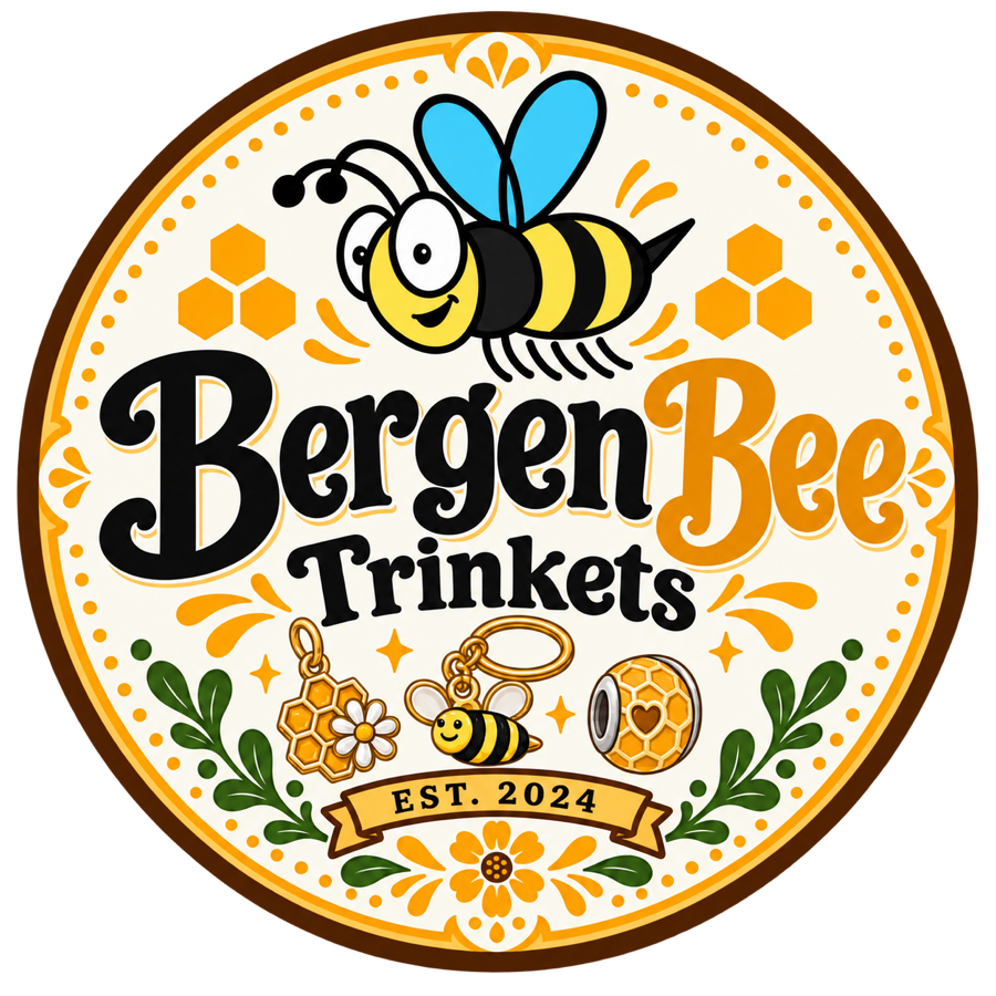 Bergen Bee gift artwork with a cartoon bee, flowers, and honeycomb